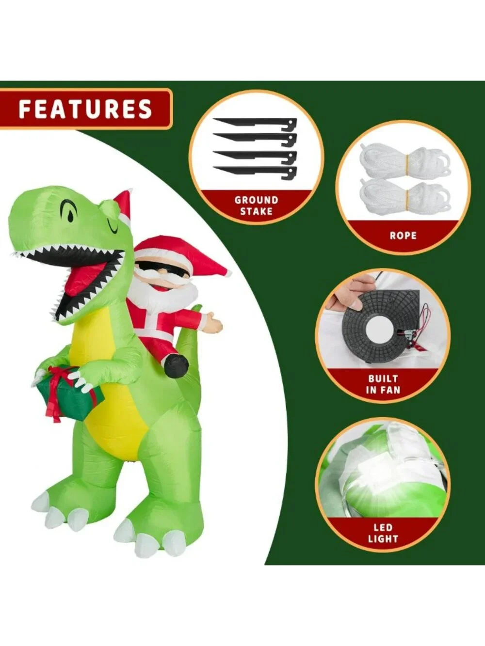 8FT Inflatable Santa Riding Dinosaur Christmas Decoration for Outdoor